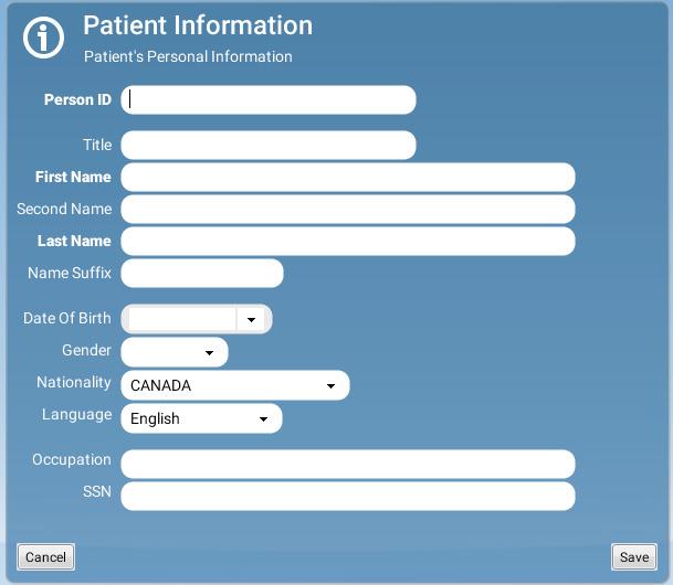 new patient (or search an existing patient)