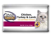 Chicken, Turkey, Lamb & Fish Kitten Formula Rich In Omega Fatty Acids Chicken, Turkey, Lamb & Fish Formula with Added Vitamins & Minerals Available in: 5 oz.