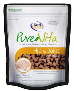 PureVita Hip and Joint treats are made with real chicken and chicken cartilage, a source of glucosamine and chondroitin.