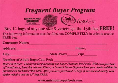 Frequent Buyer Cards are intended for ONE SIZE BAG per card. Do not mix 8 lb., 20 lb., 35 lb., or 40 lb. bags on the same card. If necessary, start a new card for each size bag purchased.