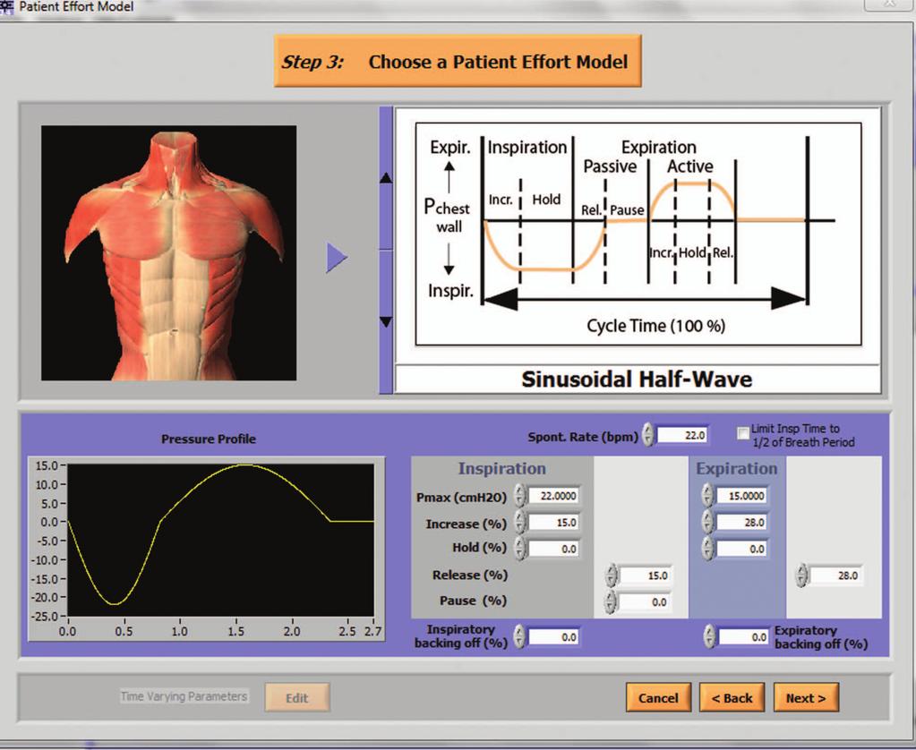 Fig. 2. Screen capture of the parameter settings used to produce active exhalation.
