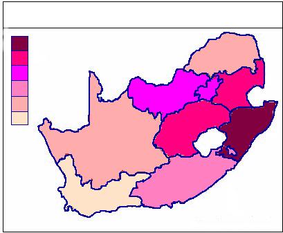 Percentage of Total Number of Patients Eligible For Antiretroviral Drug therapy in South Africa by Province High to low Gauteng 22.36% North-West 8.73 % Limpopo 8.43% Mpumalanga 8.71% Northern Cape 1.