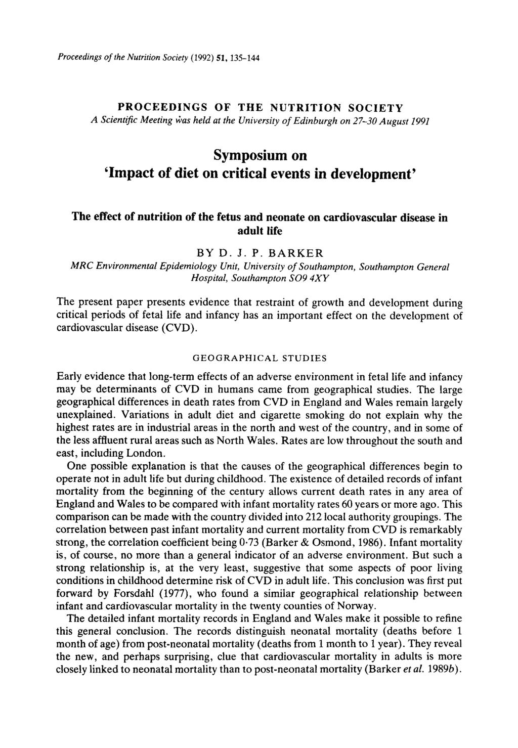 Proceedings ofthe Nutrition Society (1992) 51, 135144 PROCEEDINGS OF THE NUTRITION SOCIETY A Scientific Meeting Gas held at the University of Edinburgh on 2730 August I991 Symposium on Impact of diet