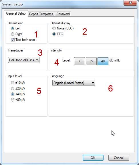 Eclipse Additional Information Page 160 System setup General setup 1. Here the default settings for the test can be set. Choose to start out with the right or left ear and if both ears must be tested.