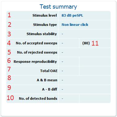 Eclipse Additional Information Page 205 Test summary table The test summary table is updated during testing and displays information about the TEOAE measurement recorded.