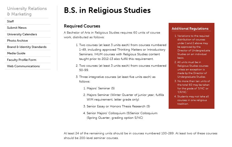 Mobility Limitations: Content BS in Religious Studies: