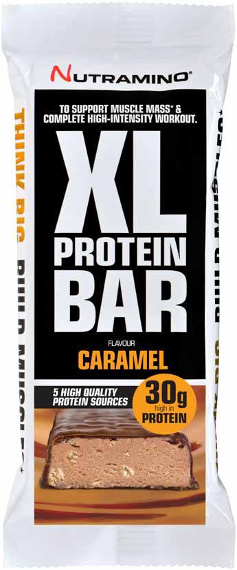 XL PROTEIN BAR CARAMEL 82 g Nutramino XL Protein Bar is designed to meet the needs of high intensity performers. It provides a whopping 30 g of protein and 33 g carbohydrates per bar.