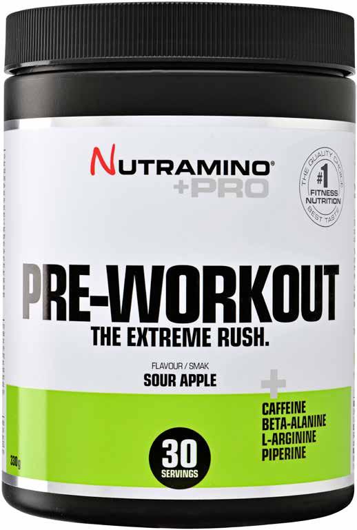 Nutramino Pre-Workout contains the amino acid l-arginine, beta-alanine, taurine, chilli and a high content of caffeine. Caffeine boosts your power of concentration and alertness.