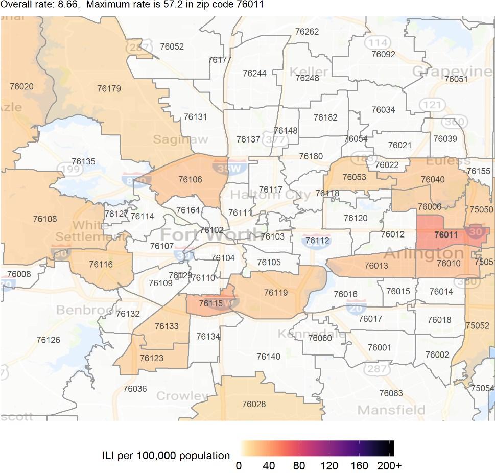 % ILI Tarrant County Historical ILI and ESSENCE Geographical Distribution Map 12.0% 11.0% 1 9.0% 8.0% 7.0% 6.0% 5.0% 4.0% 3.0% 2.0% 1.0% Graph 4.