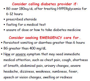6. When to call diabetes provider and when to