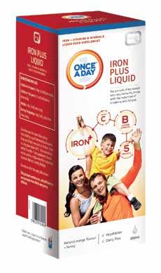 A range of essential everyday supplements IRON PLUS LIQUID For periods of increased iron requirements, provides iron along with synergistic nutrients to reduce tiredness and fatigue and support
