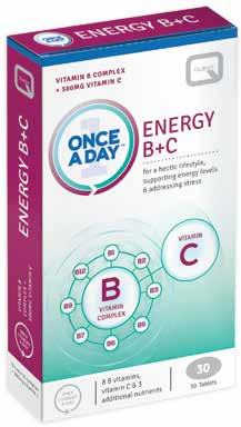 ENERGY B+C Energy formula. Contains nutrients to reduce tiredness and fatigue. A medium potency quick release formula providing a full spectrum of the B vitamins plus vitamin C.