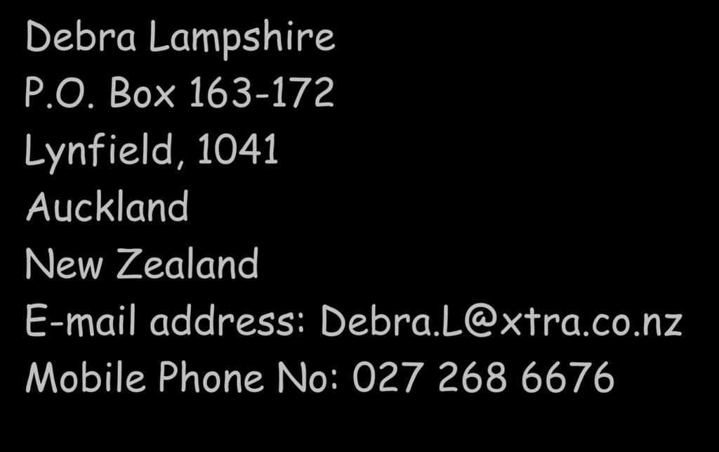 Box 163-172 Lynfield, 1041 Auckland New
