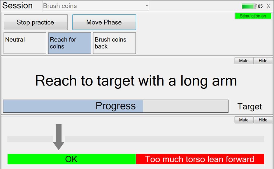 Session screen Phase Instruction to user Progress