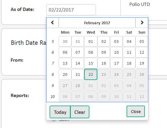 Next, select the As of Date. The default date is the current date. You may specify a different date by entering the date, formatted as mm/dd/yyyy, or by selecting the date using the calendar.