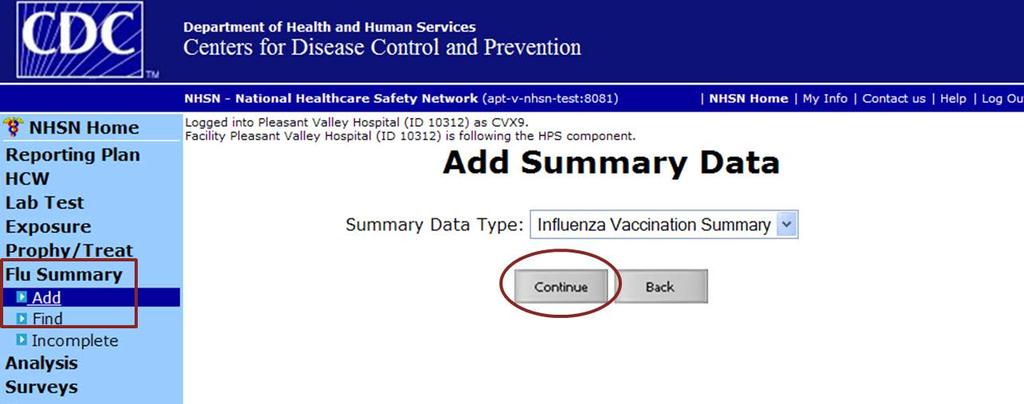 HCP Influenza Vaccination Summary Data Click Flu Summary then Add Influenza
