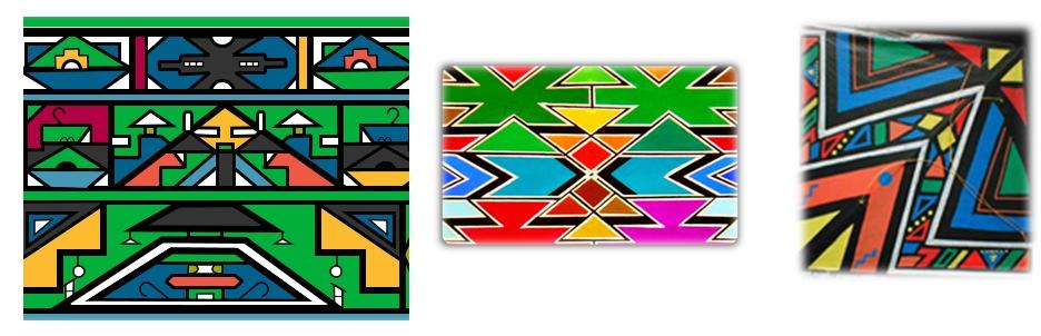 Simmetrie kan ook gebruik word om versierings te maak, soos wat ons tipies in Suid-Afrika by Ndebele-kuns sien:.