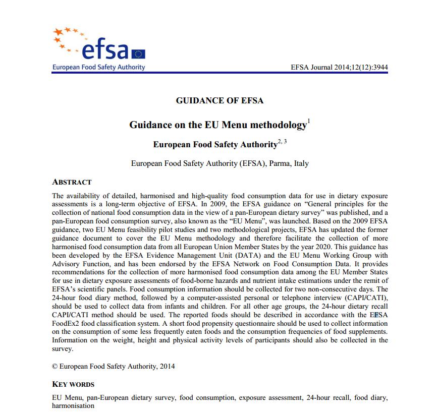 EFSA DIETARY SURVEY GUIDELINE European Food Safety Authority, 2014.