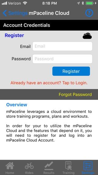 First, Click on the Settings icon on the action bar at the bottom of the screen. Then click on mpaceline Cloud Account at the top. Simply enter your email address and then create a password.