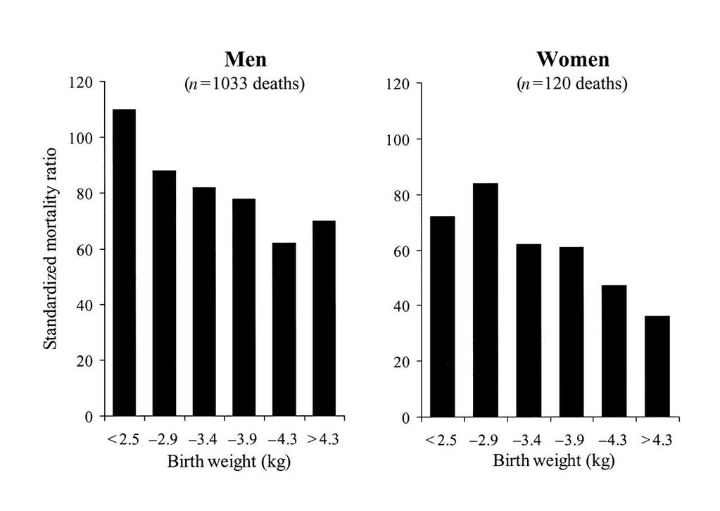 Epidemiological studies CVD related mortality and birth weight in 15.726 individuals in Hertfortshere.