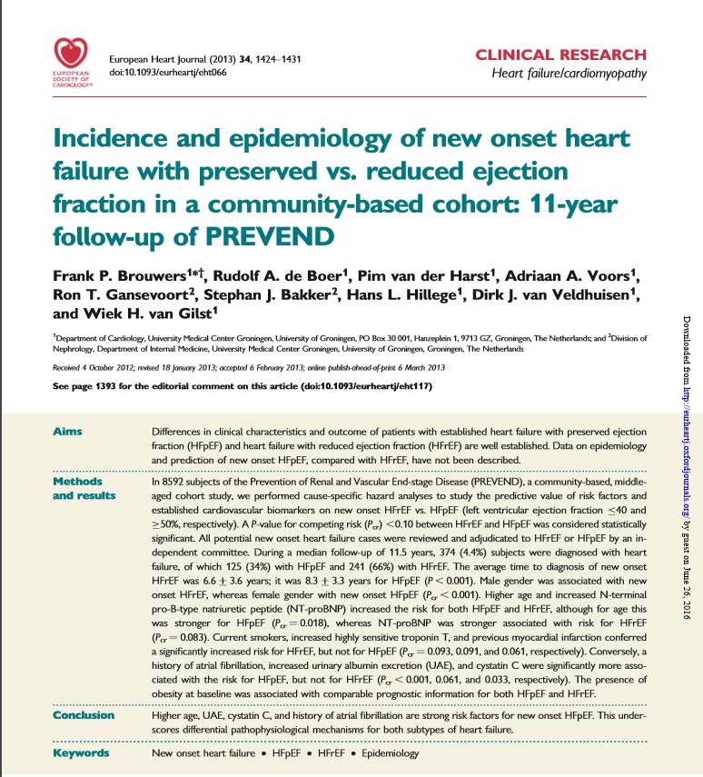 Chronic Kidney Disease predisposes to HFpEF increased urinary albumin excretion and cystatin C