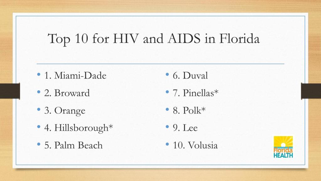 Pinellas has consistently ranked #7 for most of the HIV/AIDS reporting years, but