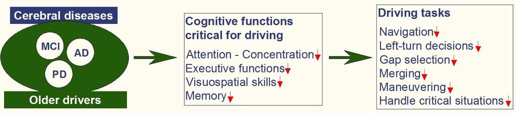 Cerebral Diseases affecting Driving Behaviour Older Drivers Cerebral diseases (MCI, AD, PD)