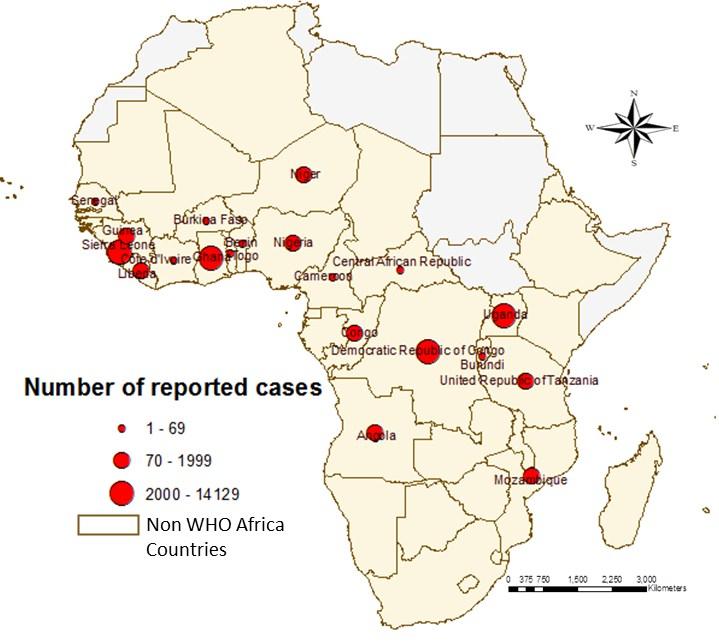 Cholera Between January and April 2012, a total of 25 856 cases and 538 deaths were reported from 20 countries resulting in a CFR of 2.1% (Table 2).