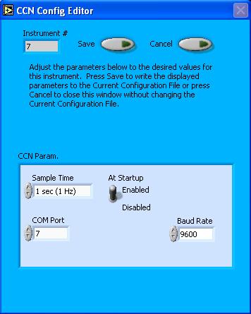 Figure 1: CCN Configuration Editor Window 3. Now you can configure the instrument parameters to your desired specifications.