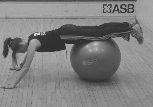 Over the top Rock backwards and forwards Over The Top Aim: Train the lower abdominals in a lengthened position; shoulder stability Technique: Kneel behind the ball with your hands on it.