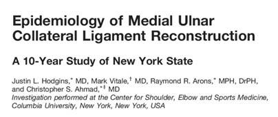 AJSM 2016 UCL Recon in NY State by Age Cohort 17-18 19-20 Greater number of reconstructions