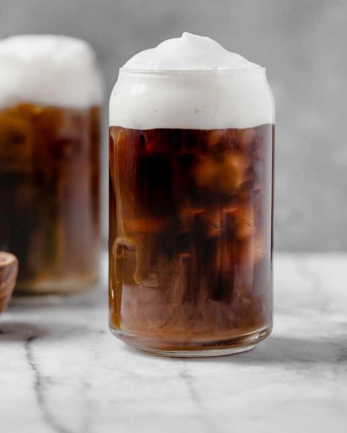 Cold-brew coffee; with mascarpone foam Combining trends in cold-brew coffee, with strong
