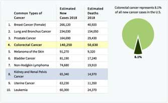 Rectal Cancer Statistics 2018 140,250 new cases 8.1% of all cancers 50,630 deaths 4.