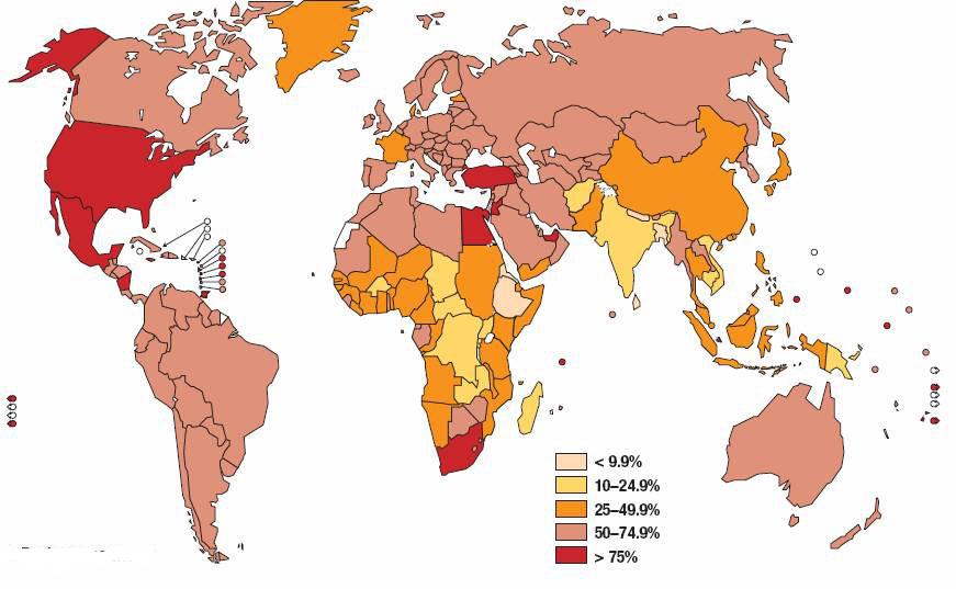 Prevalence of overweight (BMI>25 kg/m 2 ) (year:: 2005)
