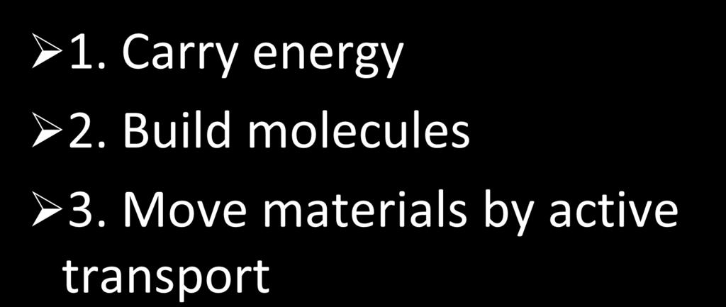 Cells use ATP to: 1. Carry energy 2.