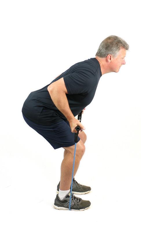 Keeping your back straight, bend slightly at the knees, and hinge forward at the waist. 3. Bend your elbows 90 degrees and position your palms facing forward. 4.