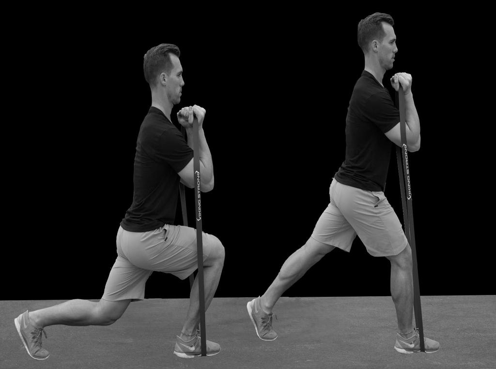 Lunges. Position the band under your working leg as the model illustrates.