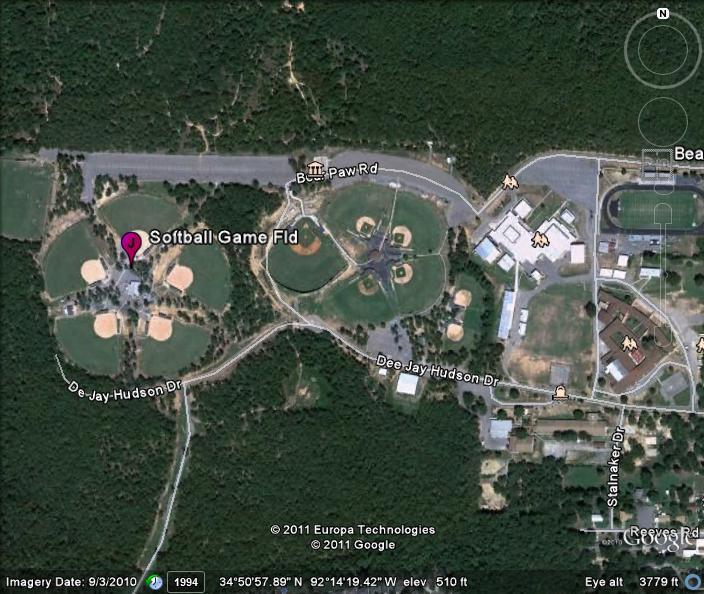 J. Softball Game Field (Sylvan Hills Softball Fields) Directions: From Highway 107 to Sherwood, turn on to Bear Paw Road.