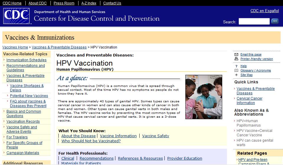 HPV Provider Resource http://www.cdc.