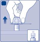Turn over the protective cap, and snap the vial adapter onto the vial. Once attached, do not remove the vial adapter from the vial.