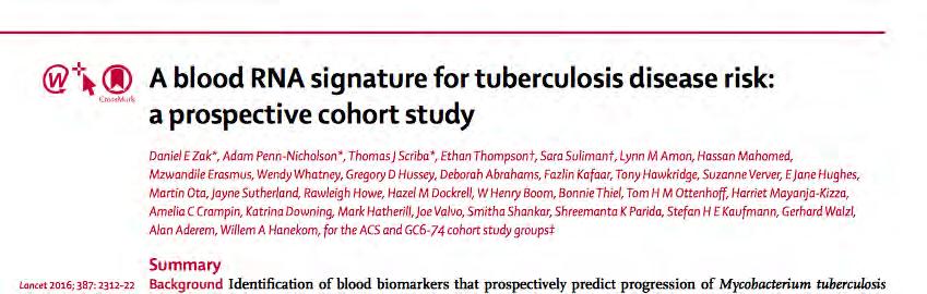 Will be in this paper the feature of LTBI diagnosis? -Blood from adolescents in South Africa every 6 months for 2 years and monitored the adolescents for progression of TB disease.