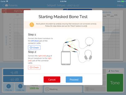 Bone Conduction Testing with Masking (Manual Mode) Tap Masking in Manual Mode to enable the masking controls tab.