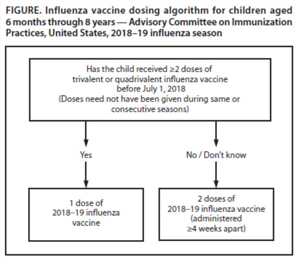 Number of Doses for Ages 6 Months through 8 Years Guidance is same as last season Children in this age group who have not had 2 doses of trivalent of quadrivalent vaccine before