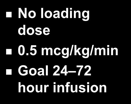 5 mcg/kg/min Goal 24 72 hour infusion RANDOMIZED within