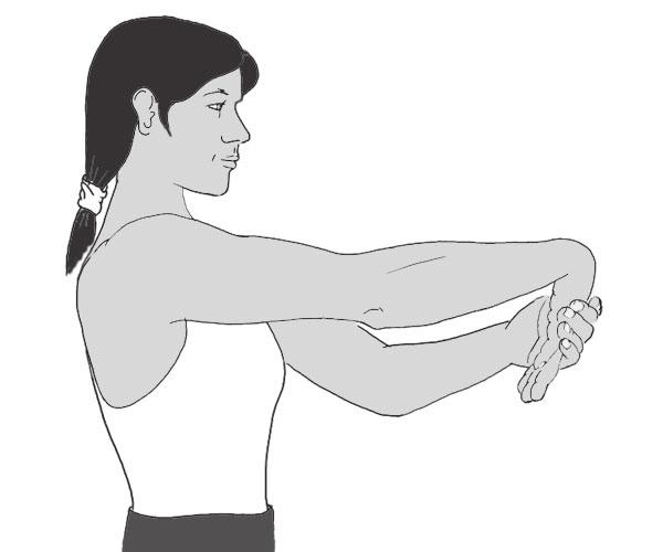Step-by-step directions Straighten your arm and bend your wrist back as if signaling someone to stop.