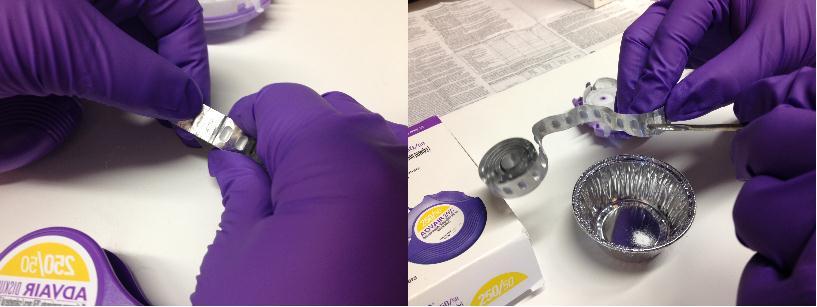 Figure 8: Proper removal of medicine from blister pack Metered Dose Inhaler Quality Control (See Figure 9 for proper techniques for this section) 1.