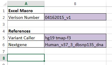 6. Reference and Version Information A Reference worksheet was added which includes both the program version (which is manually updated each time a change is made) as well as the Variant Caller and