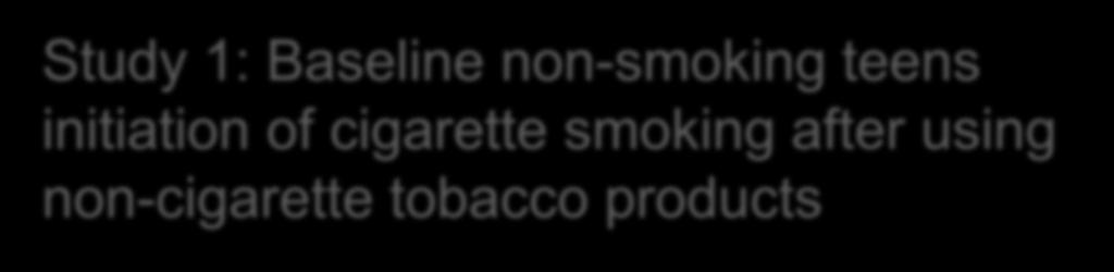 Study 1: Baseline non-smoking teens initiation of cigarette smoking after using non-cigarette tobacco products 10,000 youth (12 to 17) who reported never smoking at