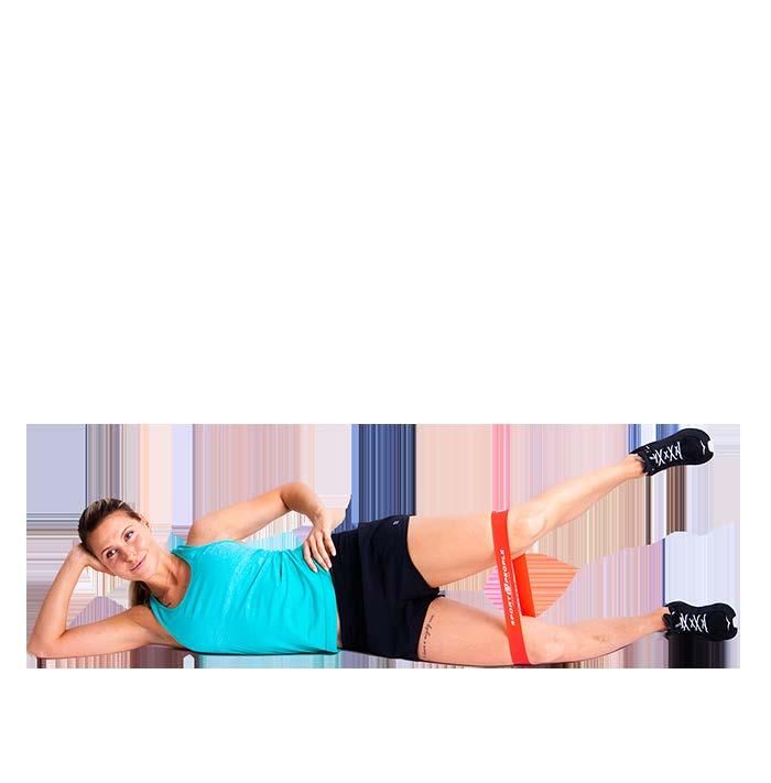 HIP ABDUCTION IN SIDE LYING Strengthens HIP ABDUCTORS Lay on your side with a loop band around knees.