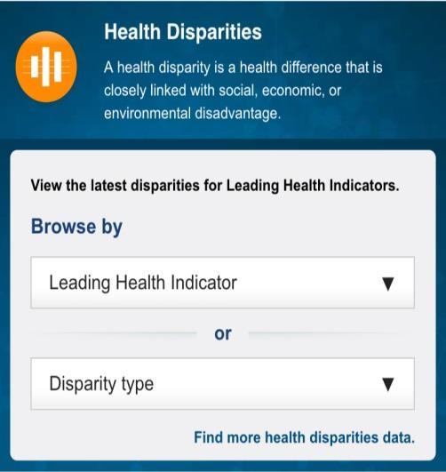 Health Disparities Data Tool & Widget Easy way to find health disparities data related to the Healthy People 2020 objectives